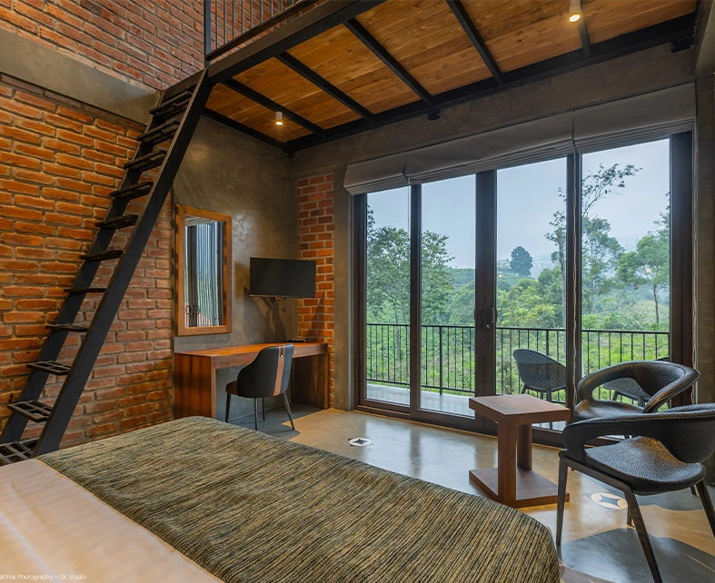 bed room with the view of the mountains